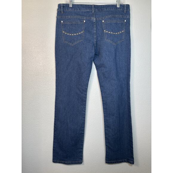Mlle Penelope Jeans Womens Size 14 Blue Denim Rhinestone Mid Rise Straight Ankle - Picture 5 of 9